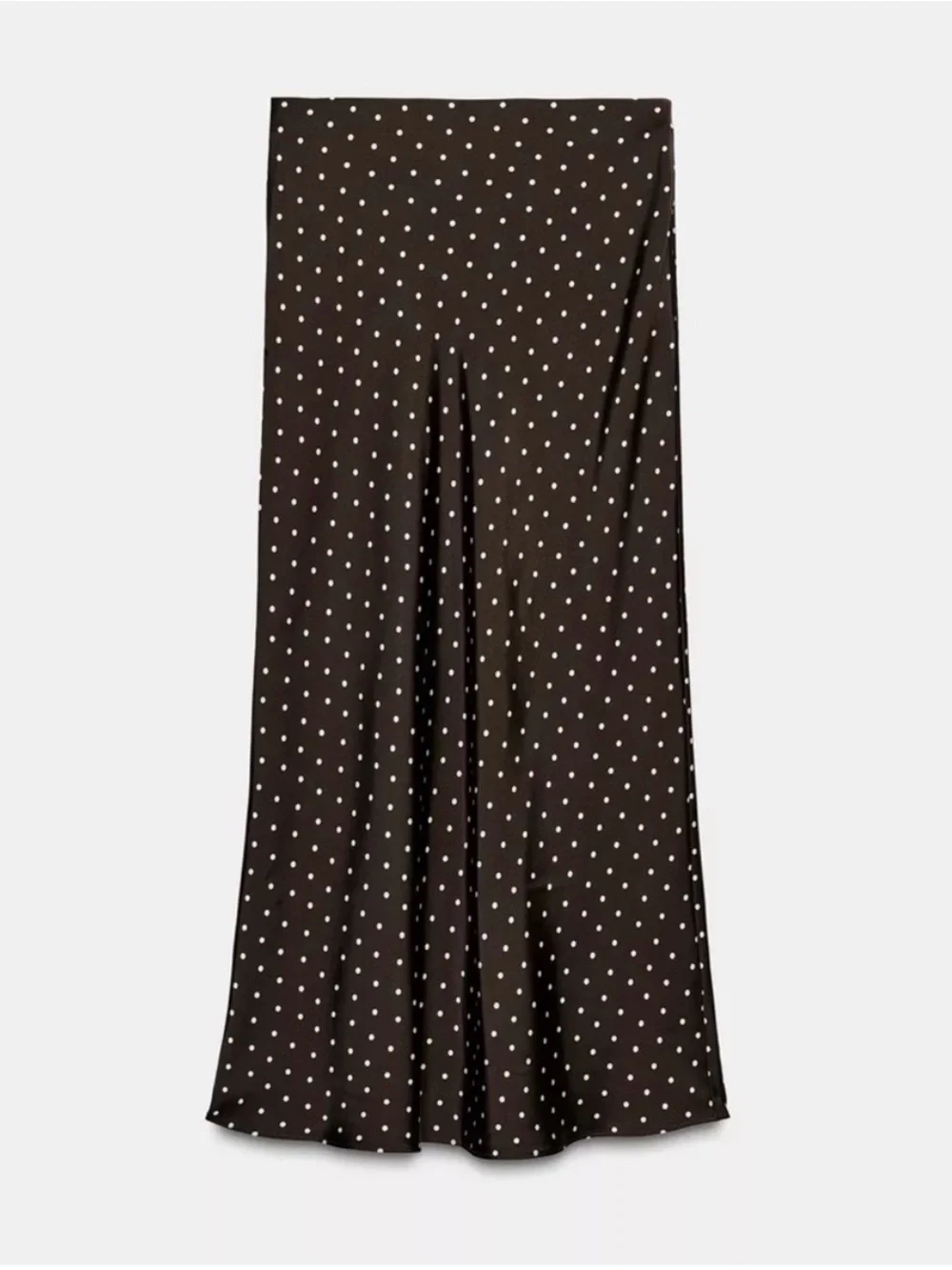 Zara Dark Brown Midi Skirt with White Polka Dot Print
